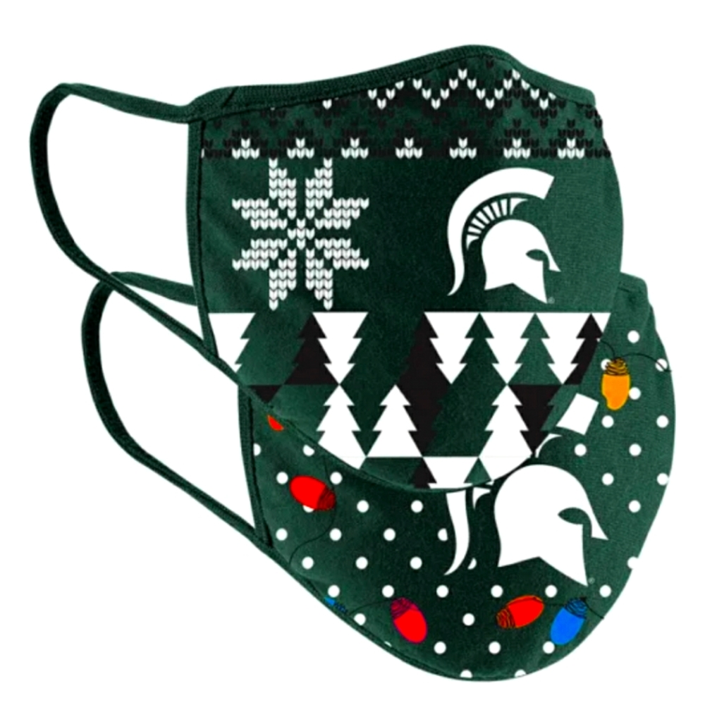 NWT Unisex Michigan State Spartans Colosseum 2 Pack Ugly Sweater Face Mask